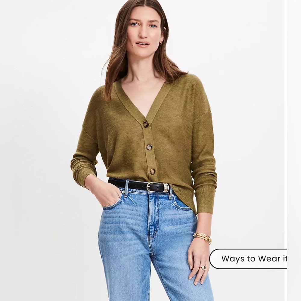 LOFT NWT Drop Shoulder‎ V-Neck Button Down Cardigan - True Olive